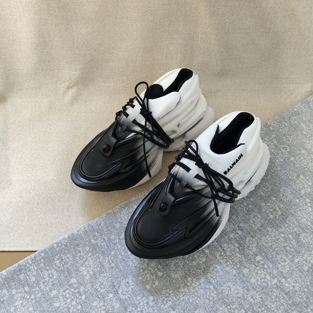 Balmain White and Black Women's Chunky Lace-Up Sneakers - Picture 3 of 13